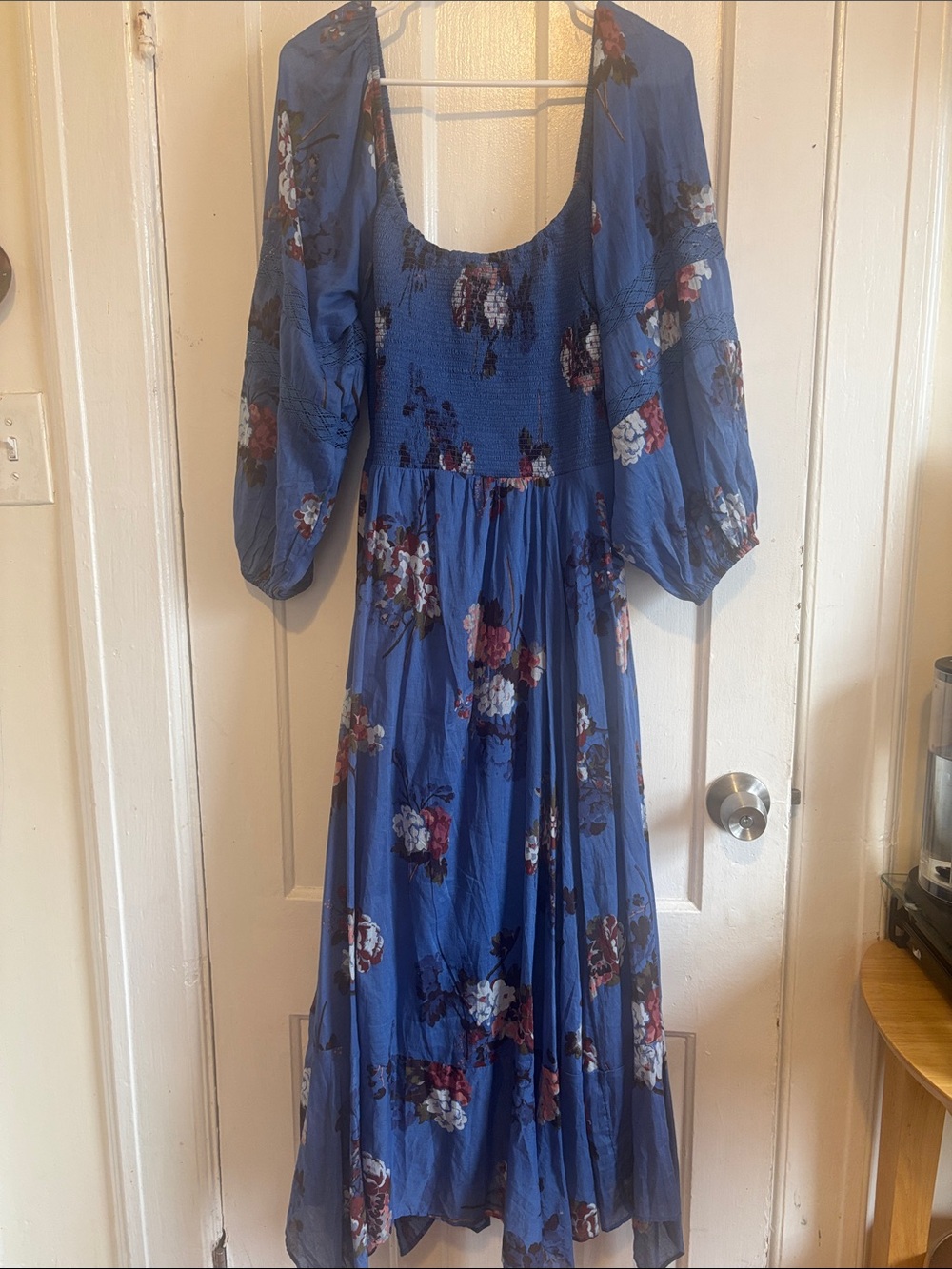 Free People Blue Floral Puff-Sleeve Maxi Dress